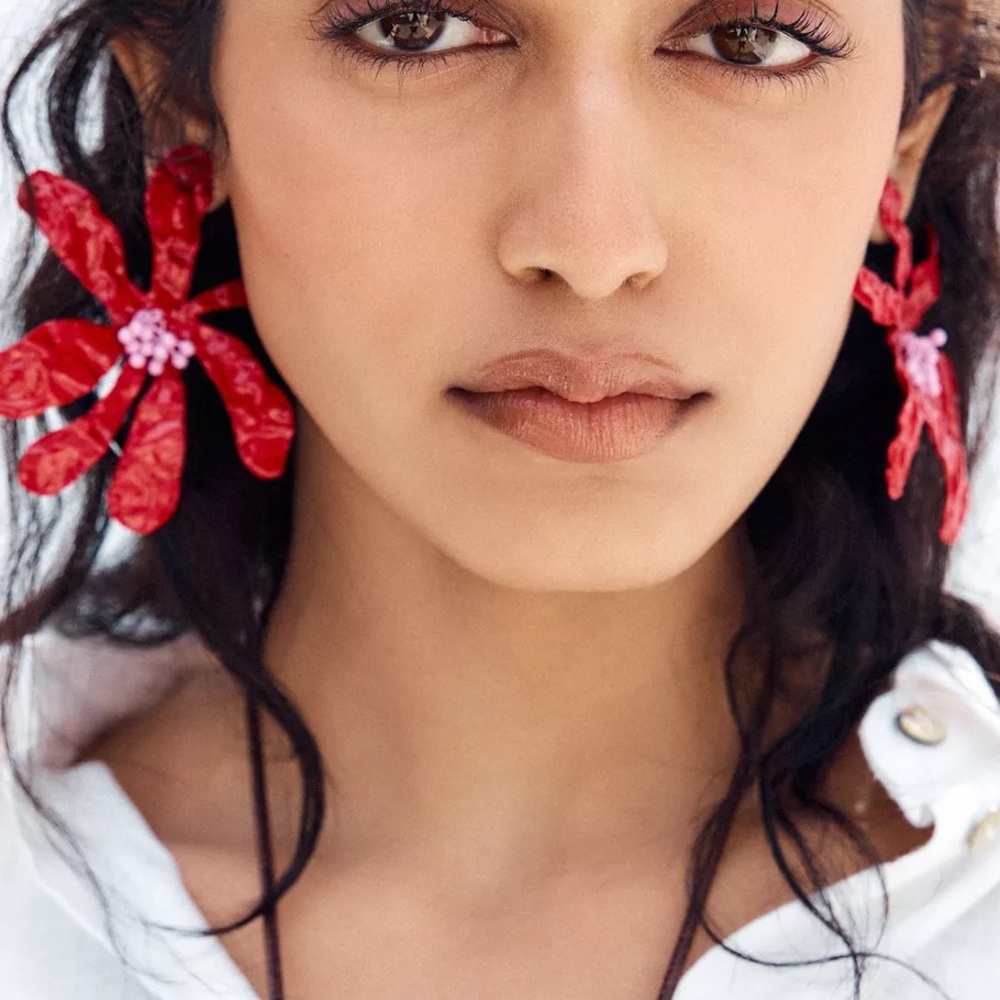 NWT / New in Box Zara Red Flower & Beaded Earrings